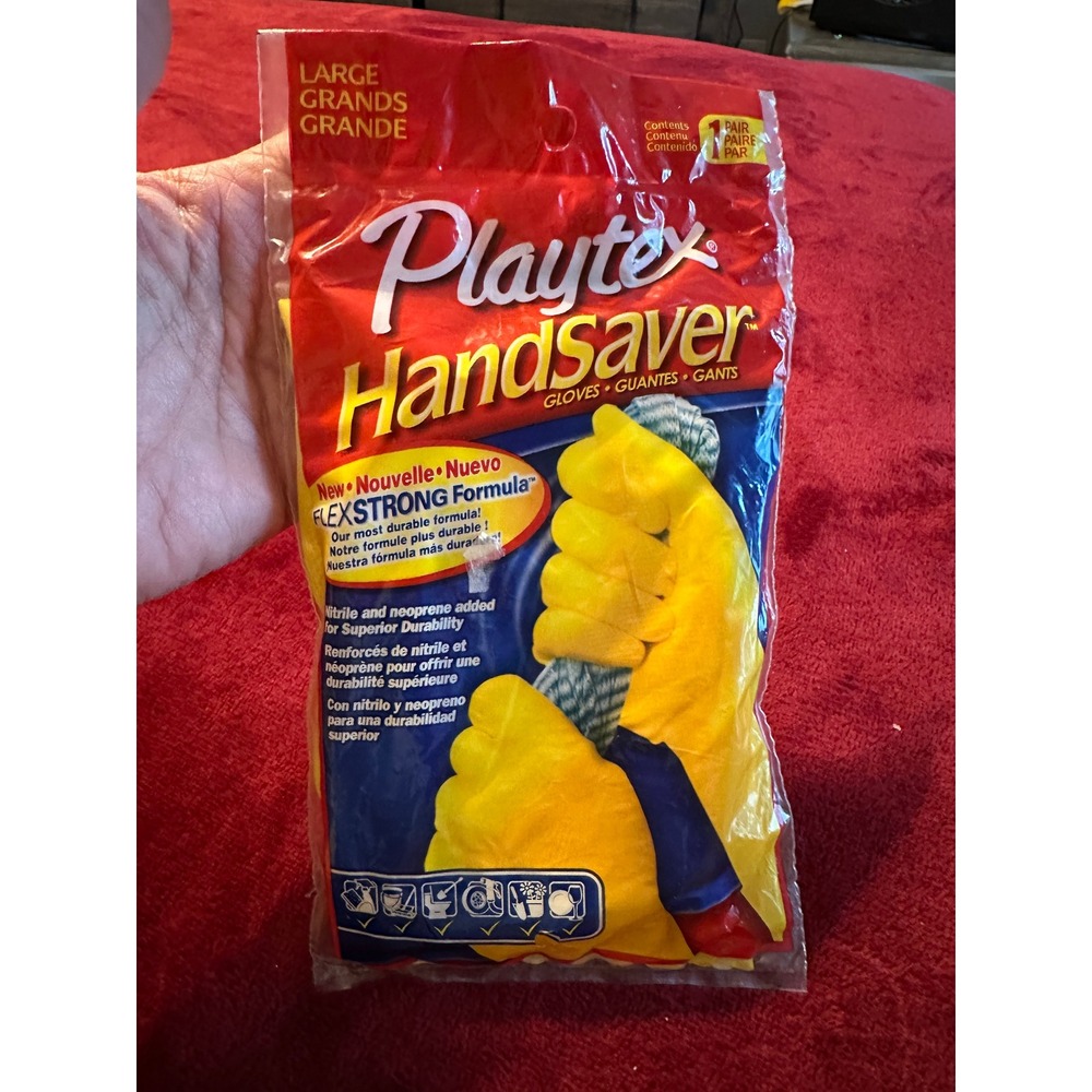 Playtex HandSaver Gloves Large Yellow FlexStrong Formula Nitrile Neoprene 1 Pair